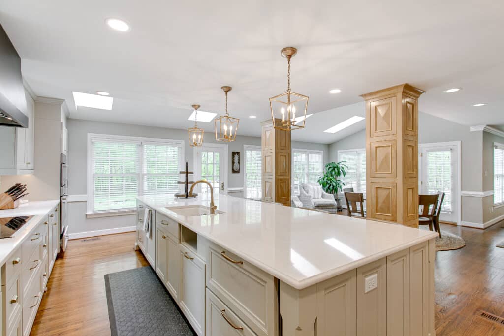 Luxury interior staged kitchen white stone countertops decor sto